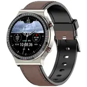 Smart Watch PPG+ECG 24H Heart Rate Blood Oxygen Sleep Monitor Breathing Training Medical Grade Health Monitoring Smartwatch - Silver Brown Leather