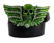 WASHED UP HOLLYWOOD #018GR 1½” EMERALD GREEN CRYSTAL SKULL HEAD BELT BUCKLE NWT