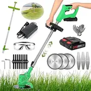 Cordless Grass Trimmer, Brush Cutter Trimmer with Rechargeable Lithium Battery and Charger, Electric Lawnmower Pruner with Telescopic Handle, for Garden Lawn Trimming,Green