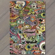 POSTCARD Monsters Colorful Trippy Psychedelic Surrealism Doodle Art Graffiti Fun