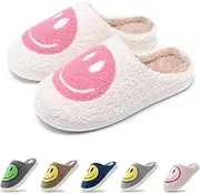 [rosyclo] Smile Face Slippers Retro Soft Plush Cozy House Slippers Slip-on Fluffy Indoor Outdoor Smile Slippers for Women and Men