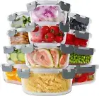 HOMBERKING 24pc Glass Food Storage Containers with Lids, Meal Prep Grey