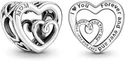 [Mon & Sons] Mum Mom I Love You Forever And Ever Heart Charm Bead Pendant 925 Sterling Silver Dangle Compatible With Pandora Charm Bracelet, Metal