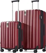 Hanke Underseat Carry On Luggage Suitcase with Wheels 14in 16in 20in 24in 29in Spinner TSA Luggage Lighweight PC Hardside Rolling Suitcases Travel Bag, Burgundy, Expandable 2-Piece Set（20/29）