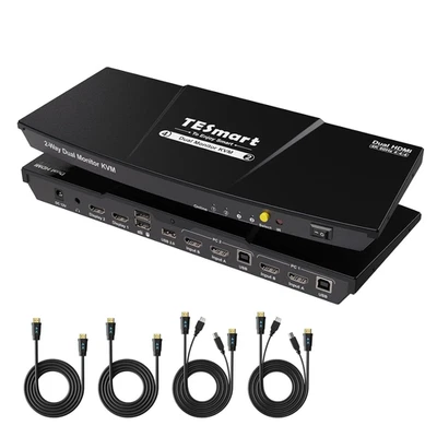 Tesmart KVM Switch 2 Monitors 2 Computers HDMI 4K60Hz, Dual Monitor KVM Switch w