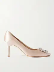 [Manolo Blahnik] Manolo Blahnik - Hangisi 70 Crystal-embellished Satin Pumps - Beige - IT40 IT 40 Neutrals