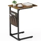 C Shaped End Table, Small Side Table for Couch, Tall Rustic Brown Ordinary