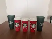 Starbucks Red Cup 2023 Green Sparkle Cup Red Cup Day 2022 Lot Of 5 Starbucks Cup