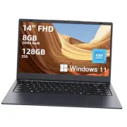 14 inch Windows 11 Laptop Computer, 8GB DDR4 RAM 128GB SSD, 4-Core Intel CPU