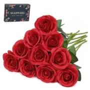 Fake Roses Artificial Flowers, Artificial Roses with Long Stems, 10 Pcs Red
