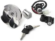 TAHYUI Motorcycle Ignition Switch & Seat Lock Kit Assembly Fuel Gas Cap Tank Cover W/ 2 Keys For 125 CBT125