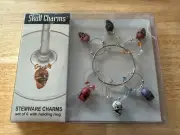 Skull Wine Glass Stemware Charms / Drink Markers (6) NEW for Halloween Party!