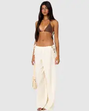 EDIKTED Womens Leoni Side Tie Cotton Gauze Pants CREAM
