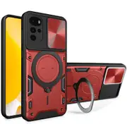 case For Moto G22 4G/ E32 /E32S Slide Camera Lens Protection and Built in 360 Rotatable Ring Holder - Red