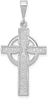 [JewelryWeb] 14ct White Gold Solid Not engraveable Polished and satin Irish Claddagh Celtic Trinity Knot Religious Faith Cross Pendant Necklace 22x15mm