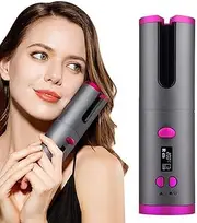 Cordless Auto Curler, Professional Fast Heating Ceramic Barrel with Adjustable Temperature & Timer, 6 Adjustable Temperatures, Curls or Waves Anytime Anywhere,Gray