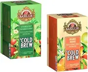 Basilur Cold Brew Bundle - Strawberry, Cucumber & Mint 20 Enveloped Tea Bags & Orange Mango 20 Enveloped Tea Bags