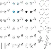 [Kakonia] 23 Pairs Small Earrings Set for Women Men Surgical Steel Flat Back Earrings Hypoallergenic Cartilage Stud Hoop Earrings Star Moon Zirconia Tiny Helix Piercing Earrings Set for Multiple