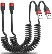 Coiled Lightning Cable, 2 Pack iPhone CarPlay Cable Fast Charging, Coiled USB to Lightning Charger Cord for Car Compatible with iPhone 14 13 12 11 Pro Max Mini XR XS 8 7 Plus SE iPad iPod