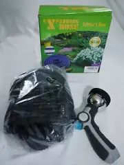 Heavy Duty Expandable Garden Water Hose 50ft w/ Thumb Control Luxury Nozzle