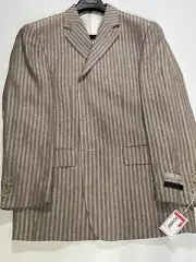 Mens Franco Valentino Brown Tan Stripe Three Button Linen Sport Coat 42R NEW