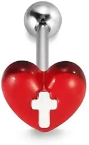 [Niaspi] 14G Acrylic Heart Cross Tongue Rings for Women 316L Stainless Steel Straight Barbell Tongue Ring Tongue Piercing Jewelry 5/8" Length