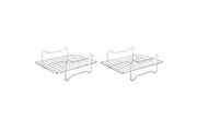 2x Appetito S Steel Rectangle Dual Level Cooking Air Fryer Rack 22x16cm Silver