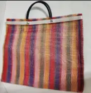Mexican Multi Color Stripped Mesh Market Mercado Reusable Eco Tote Bag Purse NEW