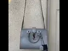 Authentic YSL Baby Cabas Hand Shoulder Bag Leather Light Gray