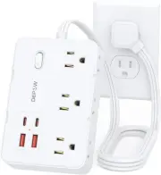 Surge Protector Power Strip with Flat Plug, 3 FT Extension Cord 3 FT, White