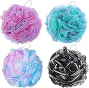 BTYMS 4 Pieces Loofah Bath Sponge 75g/pc Bath Puffs Shower Scrunchies Large Body Wash Sponge for Shower Exfoliate