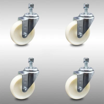 4 Inch SS Nylon Wheel Swivel ½ Inch Threaded Stem Caster Set Service Caster