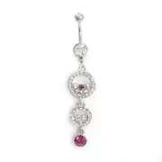 Belly Button Ring Double Circle Navel Ring Steel Dangle Purple CZ Gems 14G 10mm