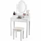 Vanity Set Dressing Table Stool Set Princess Makeup Desk w/ Mirror Drawer White