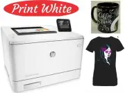 HP M452DW DUPLEX PRINTER WITH 2K GHOST WHITE TONER CARTRIDGE. GREAT FOR T-SHIRTS