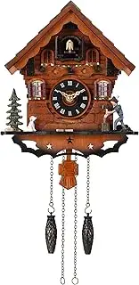Kintrot Cuckoo Clock: Traditional Black Forest Handcrafted Wooden Quartz Clock for Wall Antique Decroration with Volume Control, 12 Melodies, Night Sensor and Singing Bird
