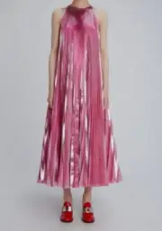 $1300 Christopher Kane Women's Pink Pleated Sleeveless Dress Size IT46 US10