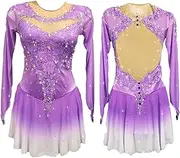 [Zagitova] Figure Skating Dress for Girls with Shiny Rhinestone Printing Gradient Women Handmade Competition Dance Outfit