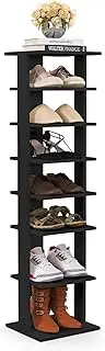 Costway 8-Tier Vertical Shoe Rack, Narrow Shoe Storage Organizer with Removable Shelf for Boots, Space-Saving Shoe Stand with Anti-Tipping Kit for Narrow Corner, Entryway, Closet (Dark)