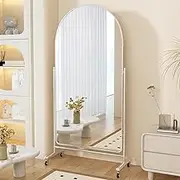 TT-YED Home Movable Floor-Standing Full-Length Mirror, Large Arched Full-Length Mirror with Wheels and Aluminum Alloy Bracket, Free-Standing Dressing Mirror, Mirror Angle Adjustable,L70×h176cm