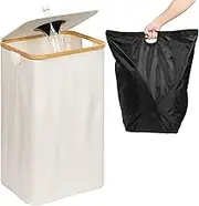 110L Recycling Bin with Lid, Kitchen Recycling Bin with Reusable Inner Bag, Large Capacity Recycle Bin, Foldable Recycling Storage Container, Removable Recycle Bottle Bin for Bottle Jar Glass(White)