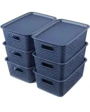 Plastic Storage Baskets Bins With Lids,6 Pack Organizing Container Knit Trans...