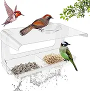 Window Bird Feeder for Outdoors, Clear Window Bird Feeders with 2 Suction Cups and Removable Tray Acrylic Bird House with Drain Holes Outdoor Bird Feeders for Window Porch Balcony Viewing