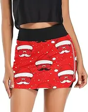 [RPLIFE] Whimsical Santa Hats Red Women's Skort, High Waist Sport Skort, Exercise Skirts for Women
