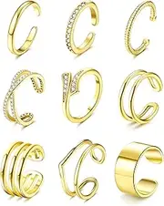 [JeryWe] 9 Pcs Adjustable Toe Rings for Women Open Cuff Toe Rings Silver Gold Summer Beach Toe Rings Set CZ Tail Pinky Band Rings Beach Foot Jewelry Set
