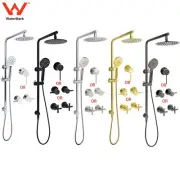 KYLINS WELS Dual Round 8" Rain Shower Head Handset Slide Rail Chrome/Black/Gold