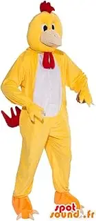 SpotSound Amazon mascot hen, yellow, white and red rooster