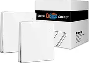 2 Pack CNBINGO Big Rocker Button Switch with Phosphor Dots, Modern Gloss White Wall Plate, Electrical Single Light Switch, 1 Gang 2 Way, 16A 250V