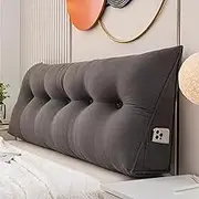 Backrest Cushion Bed Reading Pillow Double Bedside Pillow Large Tatami Bolster Cushion Triangular Wedge Headboard Cushion For Bedroom Couch With Washable Cover 60*50*20cm ( Color : Grey , Size : 60*50