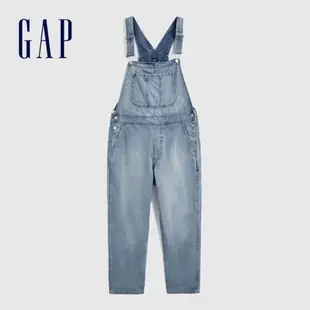 Gap 女裝 高腰直筒牛仔吊帶褲-淺藍色(841749)